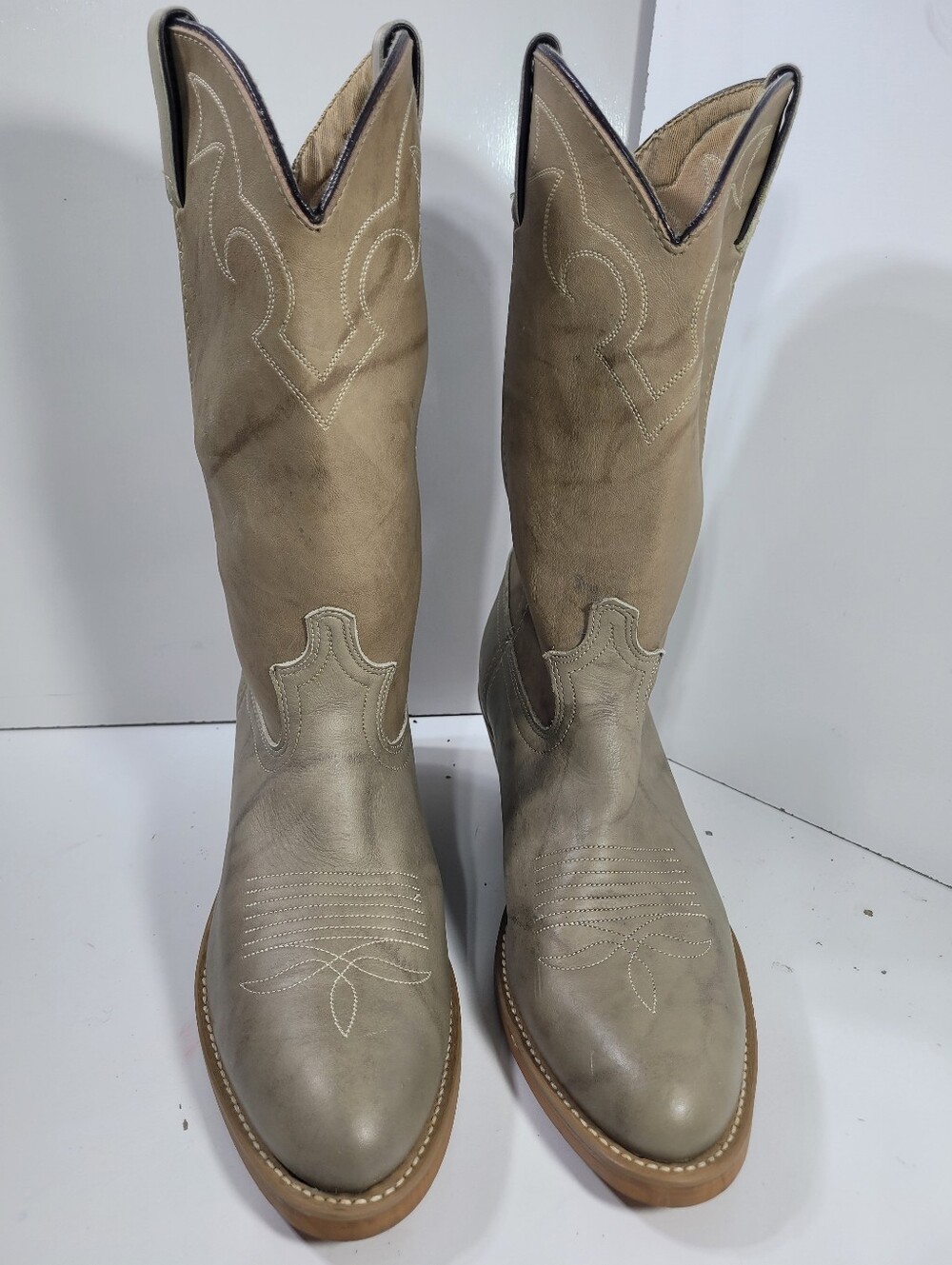 Vtg Acme Dingo Men Cowboy Boots 9.5 D Taupe Gray Marbled Leather Western 5904